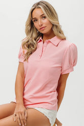 BiBi Short Puff Sleeve Pique Shirt OutfitFlow